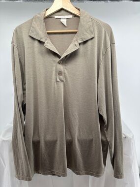 Perry Ellis gray tech knit long sleeve polo shirt